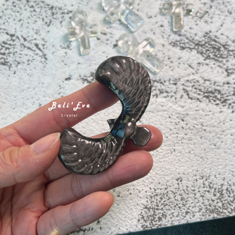 『寓意勇敢』人工雕刻 銀曜石轉轉老鷹 黑曜石 轉轉老鷹 迎接挑戰