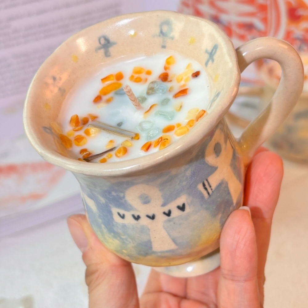 『手捏藝術』作品一個認領~星妹手捏陶杯X單方精油蠟燭 陶杯訂製 油菜籽蠟