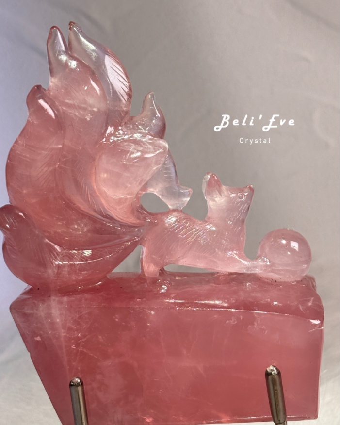 馬島粉晶人工雕刻立體尾巴九尾狐 有求必應 小