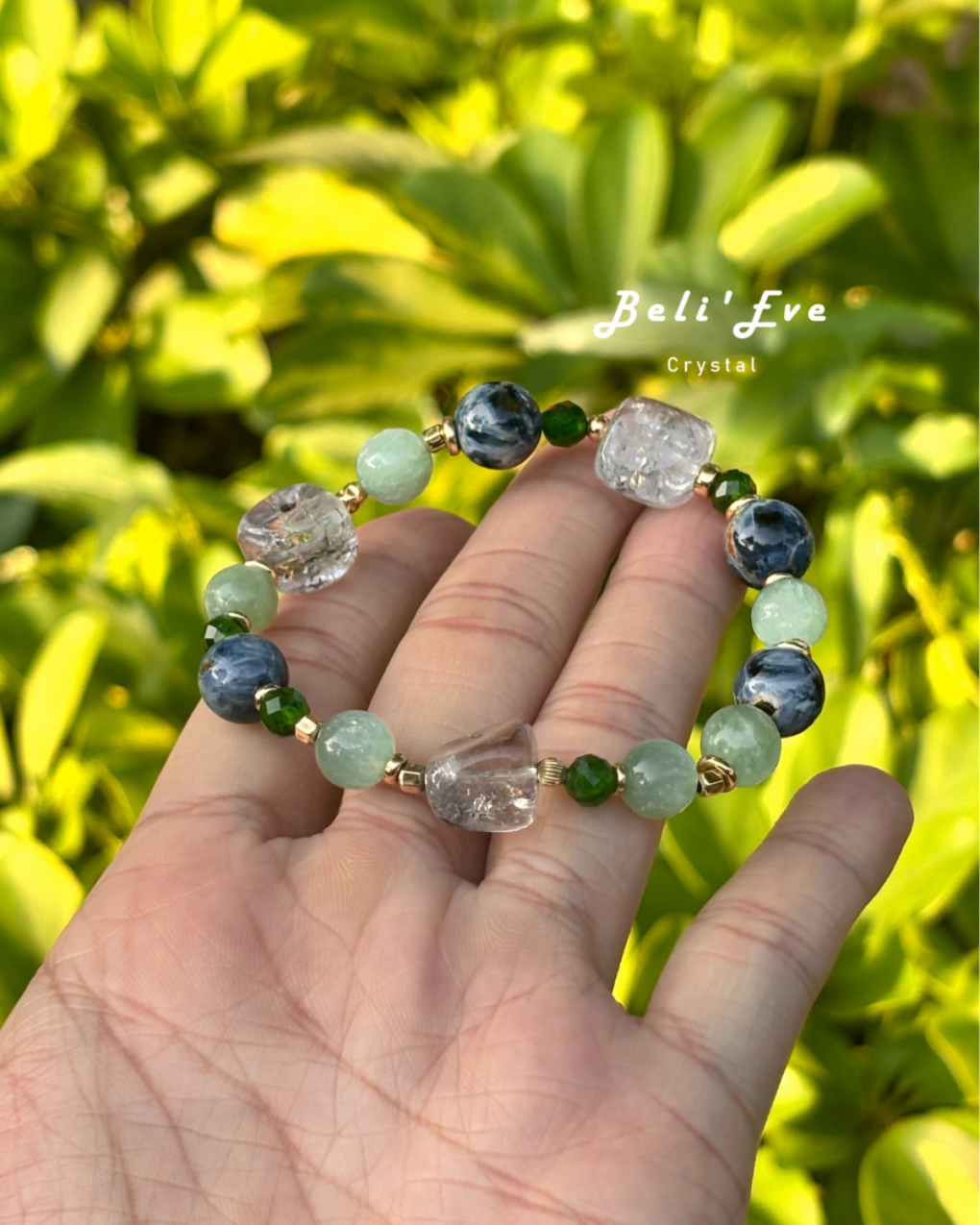 『綠檸康普茶』10MM彼得石+薄荷綠鋰雲母+6MM透輝石+隨形巴基斯坦閃靈鑽