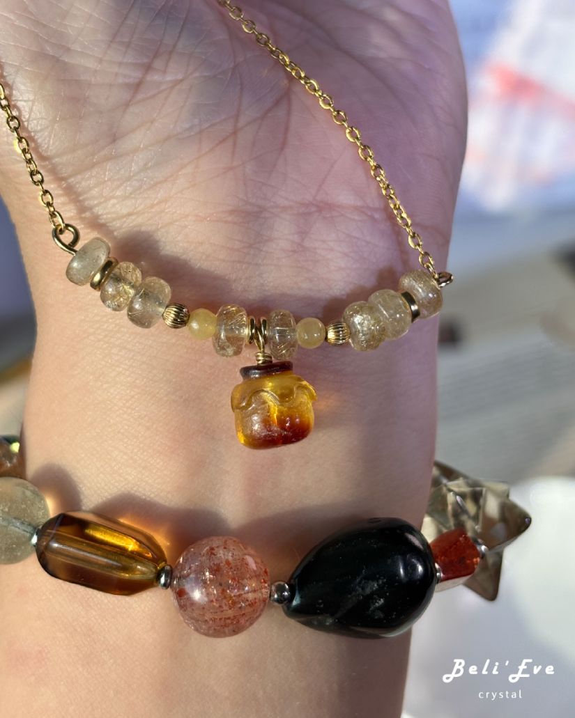 『星家訂製』蜜蠟蜂蜜罐+金髮晶微笑鏈 自信心 自我價值實現 招財 健康