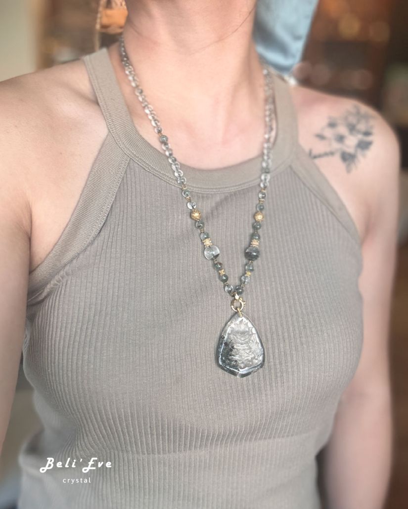 『業績加強』綠幽靈九尾狐+同款長珠鏈 許願招貴人 業績加強 突破目標