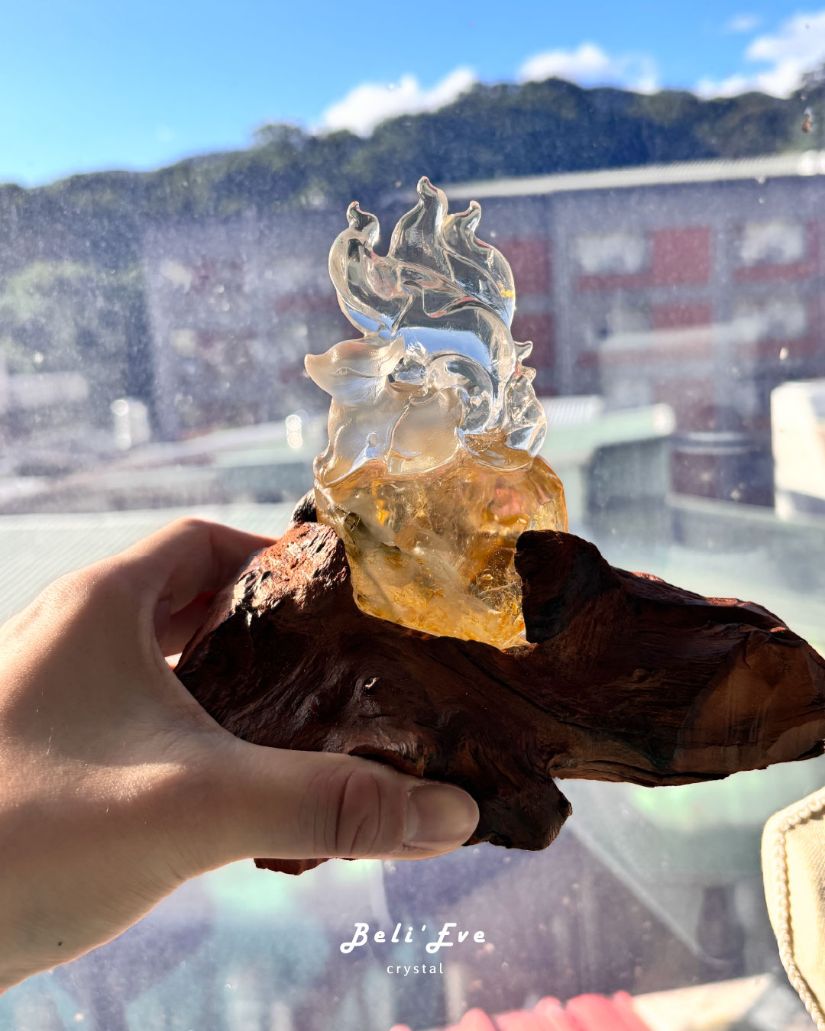 『滿滿財富』黃膠花九尾狐+底座 招財轉運 人緣好運 自信心 