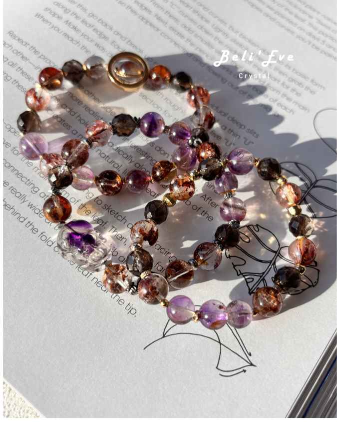 『超強揚升』馬島骸骨+超七膠花+茶晶切面 覺醒覺知 所有能量對應 幸福與幸運石 導引人生意義