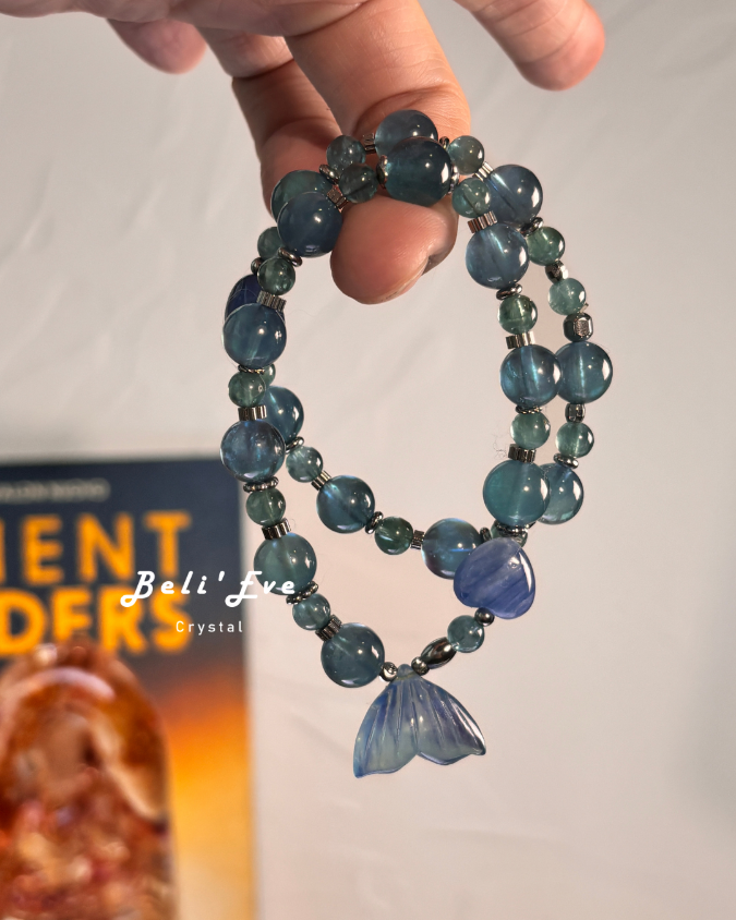 『三倍溝通』星海海藍寶+透體磷灰石+愛心配飾／美人魚尾巴手串