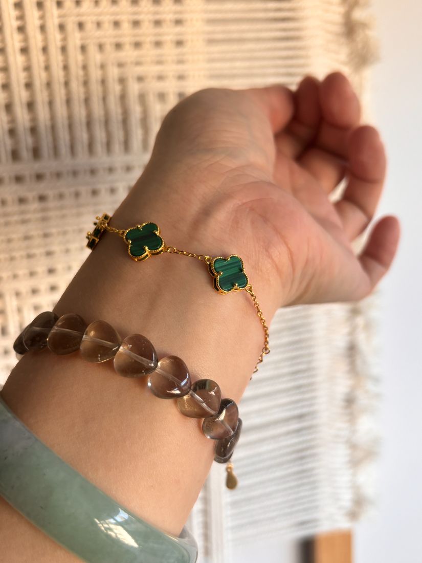 純銀重工鍍金真天然孔雀手鍊 同款梵克雅寶 