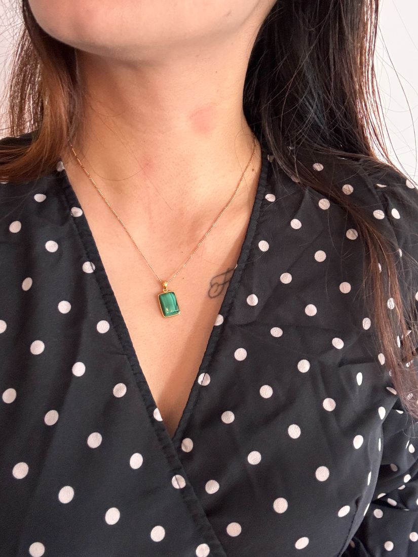 純銀重工鍍金孔雀石吊墜