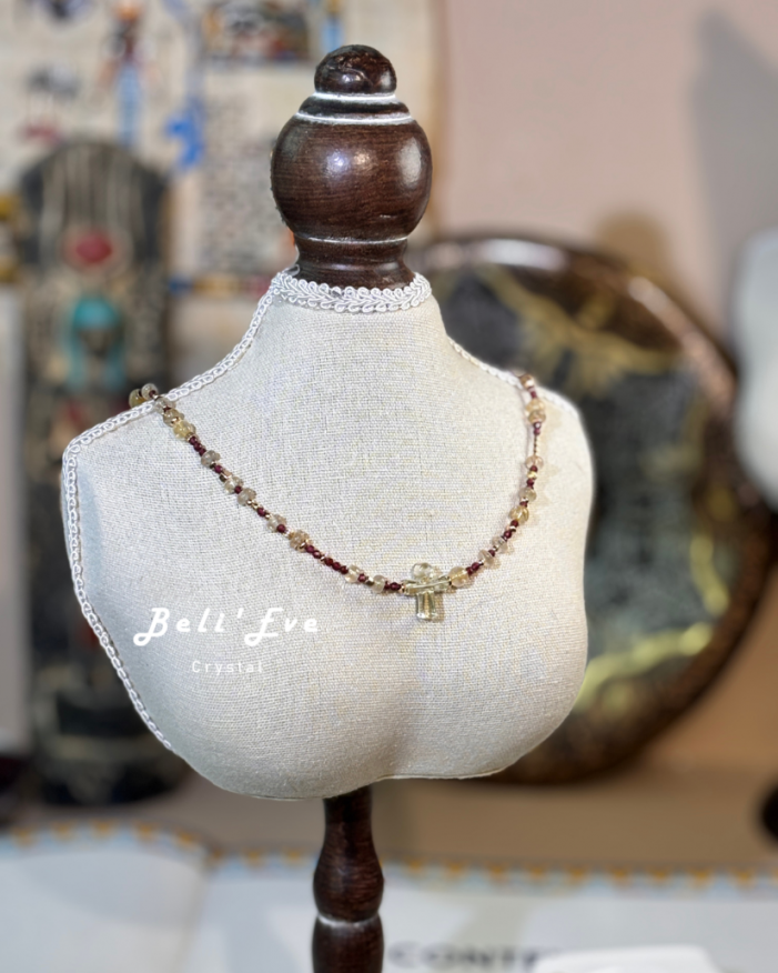 利比亞隕石安卡+石榴石+鈦晶盤珠 設計項鍊 豐盛富足 招財水晶 安全感 疏通阻塞能量