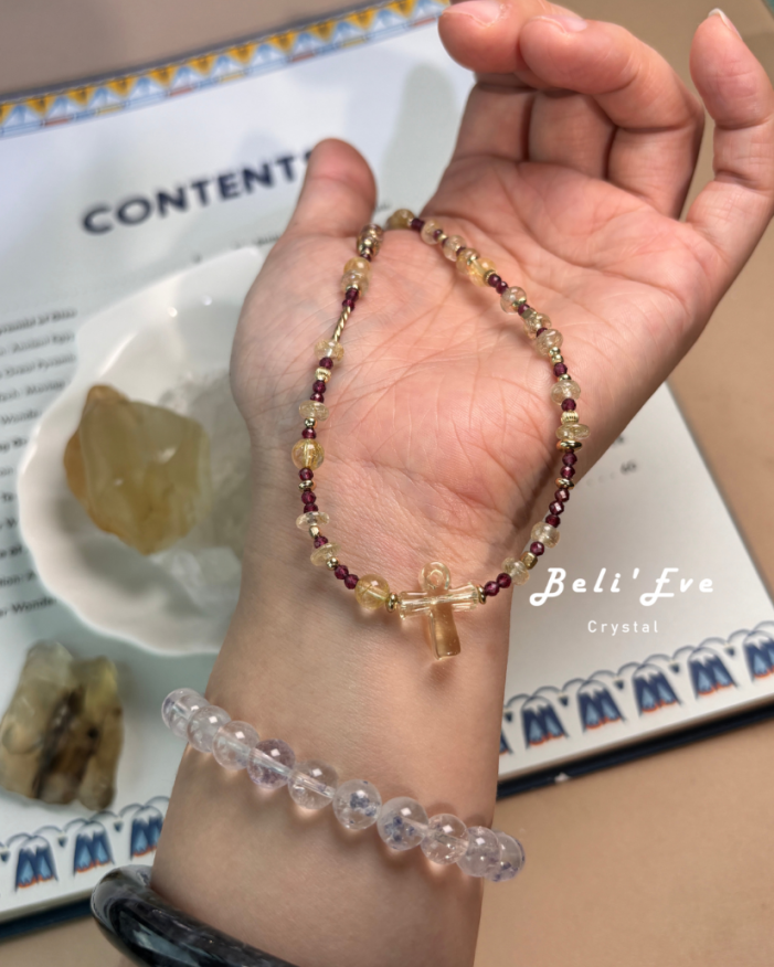 利比亞隕石安卡+石榴石+鈦晶盤珠 設計項鍊 豐盛富足 招財水晶 安全感 疏通阻塞能量