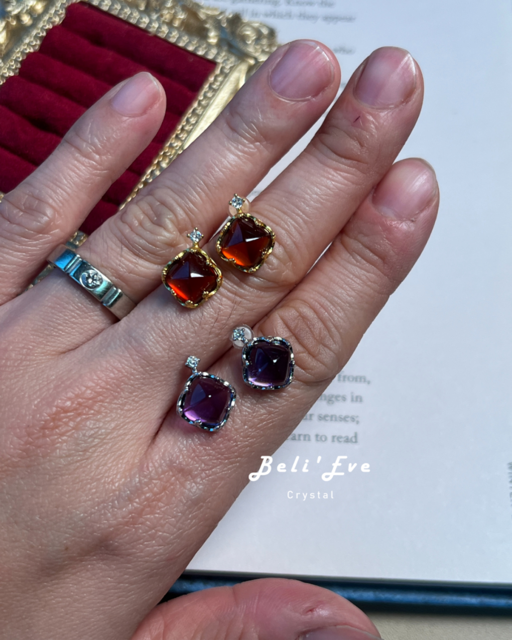 『貴人多多』唐塔紫水晶／石榴石 純銀耳環