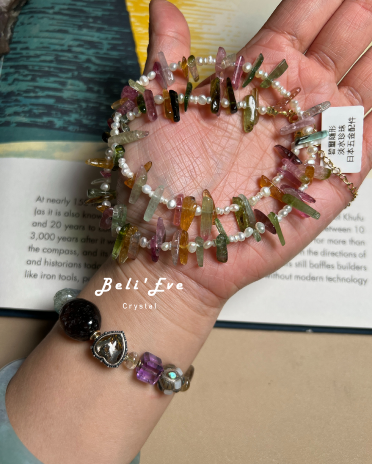 『財富與健康』天然淡水珍珠+碧璽隨形 設計項鍊 無隔珠