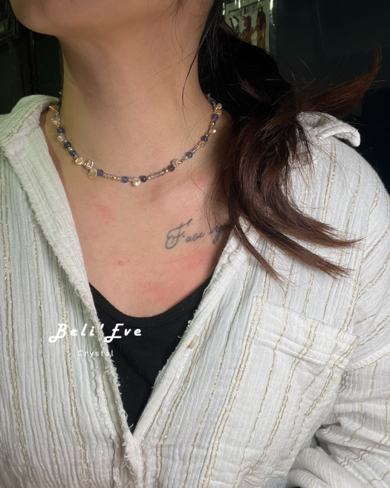 『自信選擇對的道路』坦桑石（丹泉石）+天然淡水珍珠 花瓣keshi珍珠+切面拉長石 設計項鍊