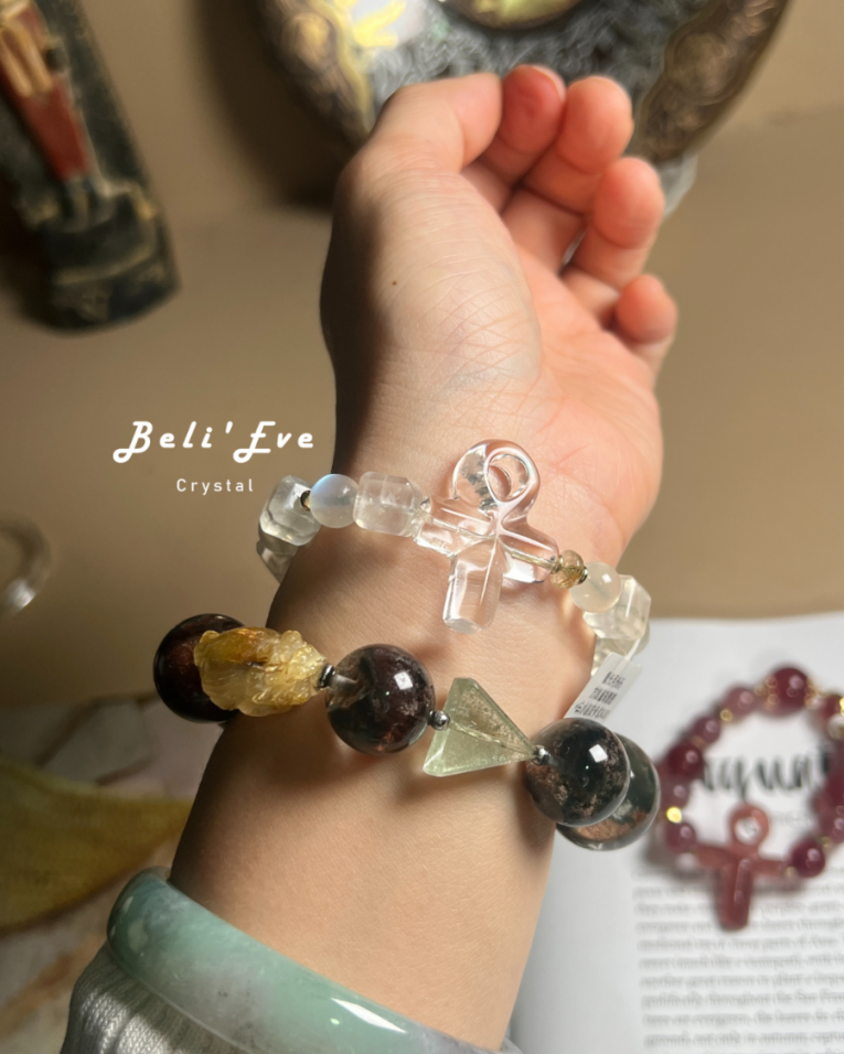 『戀人之石』人工雕刻白水晶安卡+斯里蘭卡月光石 方圓設計款