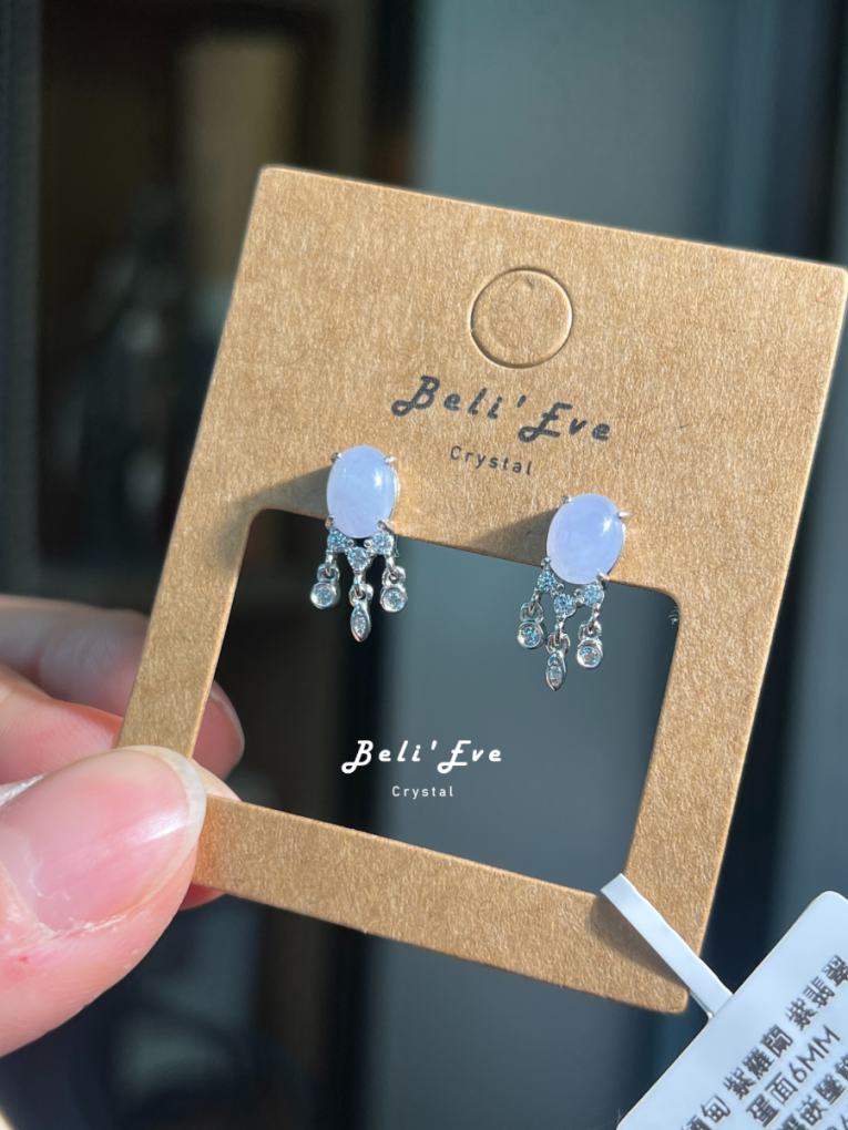 『MAX紫翡翠』天然紫羅蘭緬甸翡翠 蛋面6MM 純銀鑲嵌墜飾耳環