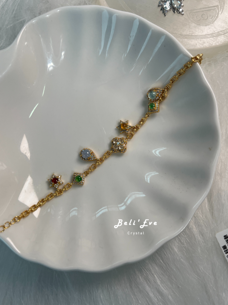 『重工設計』緬甸翡翠 多色蛋面 天然翡翠 純銀鑲嵌手鍊 紫羅蘭 綠 白冰 冰黃 冰紅 值得珍藏