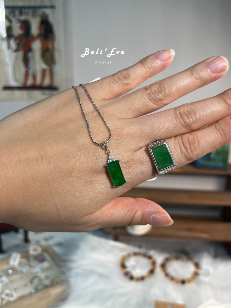 『無事牌』緬甸翡翠 油青 純銀鑲嵌 吊墜/隨意扣