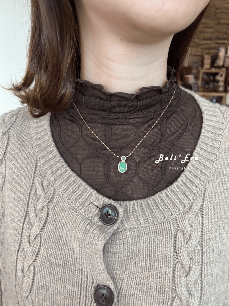 『緬甸翡翠』甜豆色 翡翠蛋面8+MM +瓜地馬拉藍水翡翠 純銀鑲嵌項鍊 天然A貨