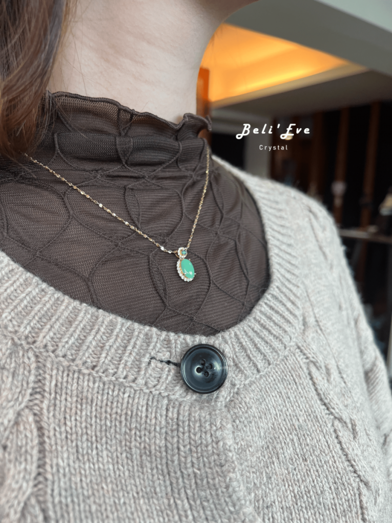 『緬甸翡翠』甜豆色 翡翠蛋面8+MM +瓜地馬拉藍水翡翠 純銀鑲嵌項鍊 天然A貨