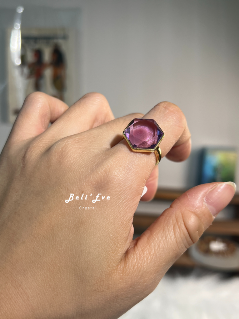 『寶石鑲嵌』六芒星紫水晶戒指 純銀鑲嵌鍍金