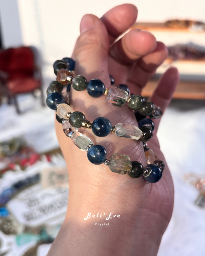 『三倍業績』高品透體藍晶石+巴西滿礦綠幽靈+幽靈隨形 覺察 正確抉擇 招財 業績提升 洞察力 合作順利