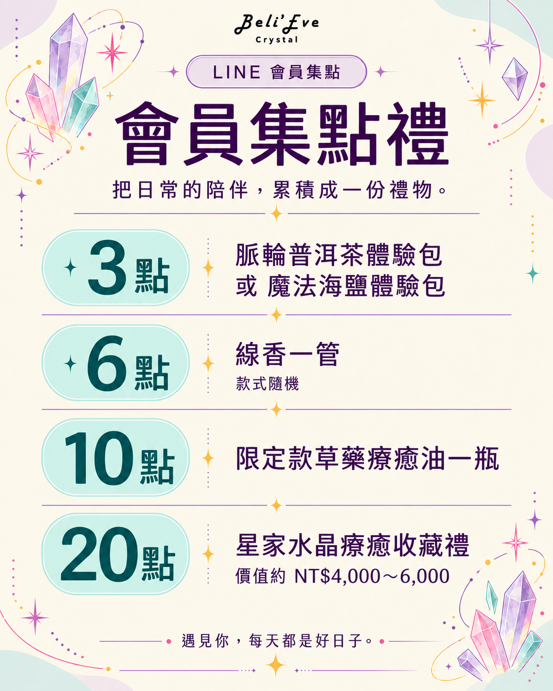 LINE 會員集點禮:3、6、10、20 點兌換內容